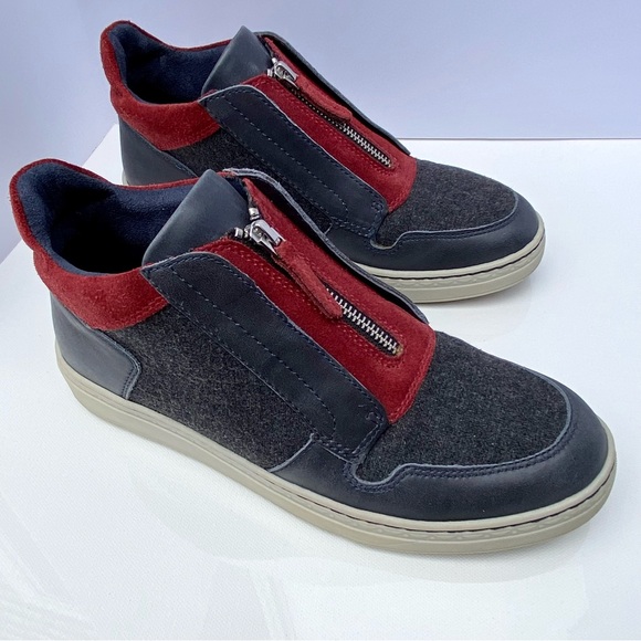 Earth, mid-top, leather & fabric sneaker, Zane navy & red, women’s size 8.5 - Picture 3 of 16